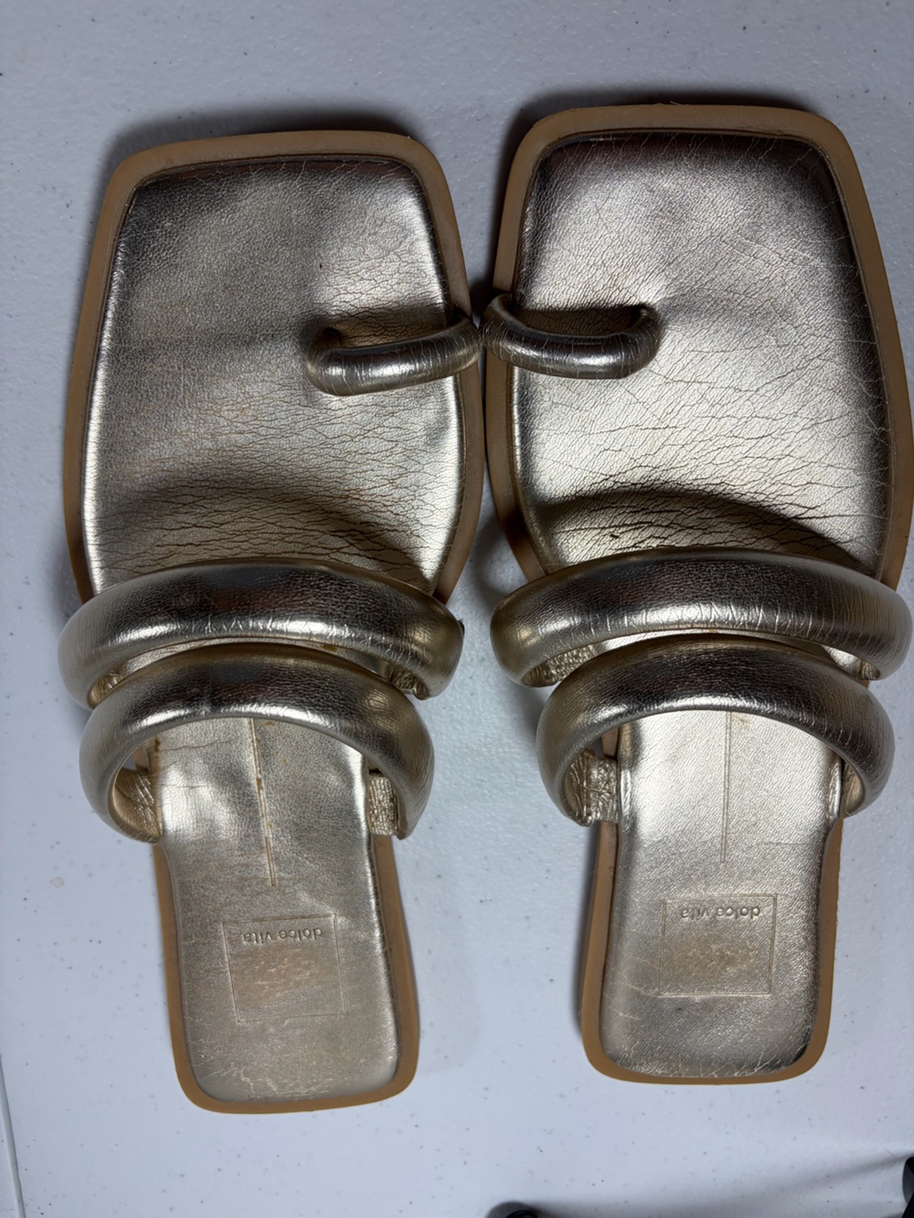 Dolce Vita Metallic Gold Double-Loop Square-Toe Slide Sandals (7) - Picture 8 of 8